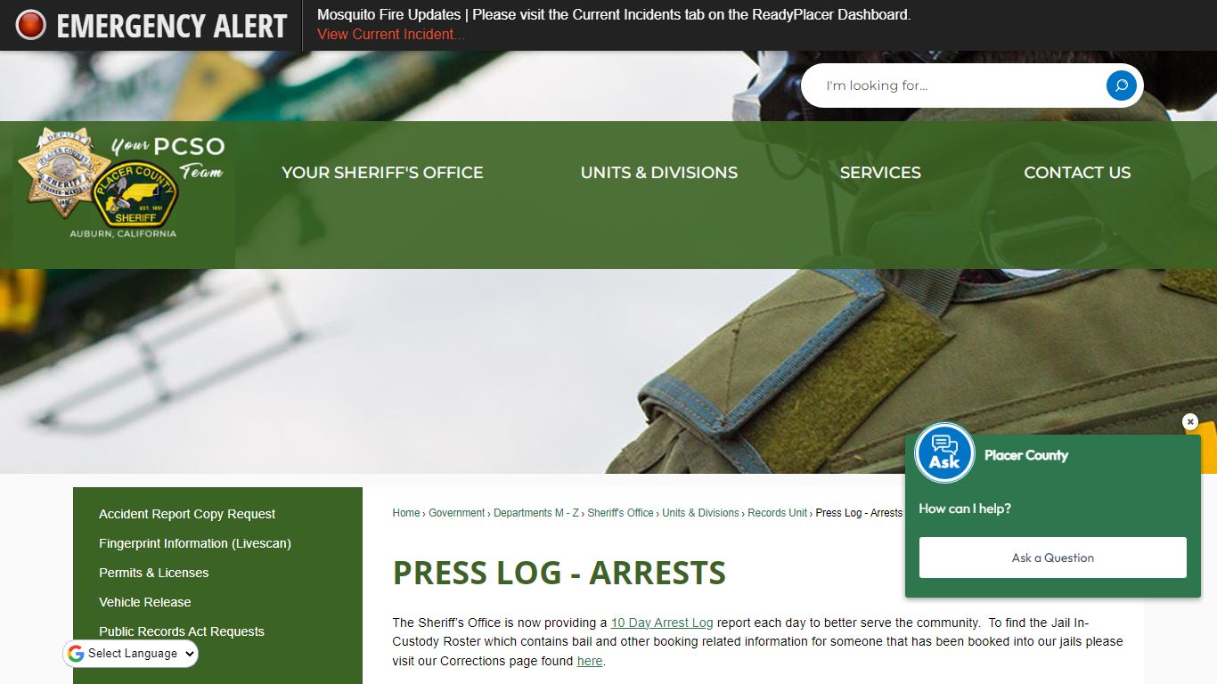 Press Log - Arrests | Placer County, CA